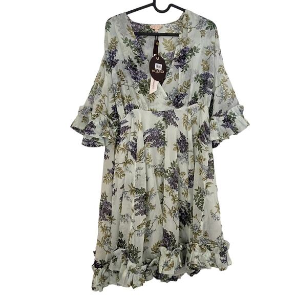 ByTimo Ruffle Chiffon Wallpaper Floral Print Mini Dress Size Large NWT - Picture 3 of 7